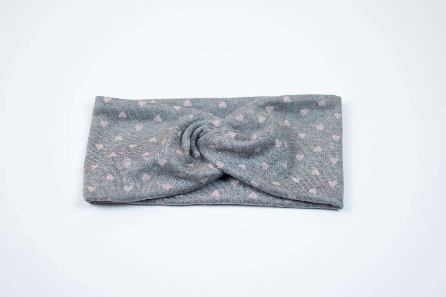 Stirnband Print | grau mit rosa Herzen