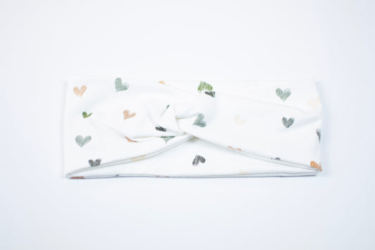 Stirnband Print | grün & braune Herzen