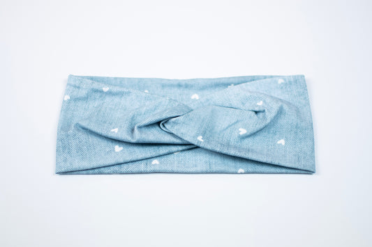 Stirnband Print | blau mit weissen Herzen
