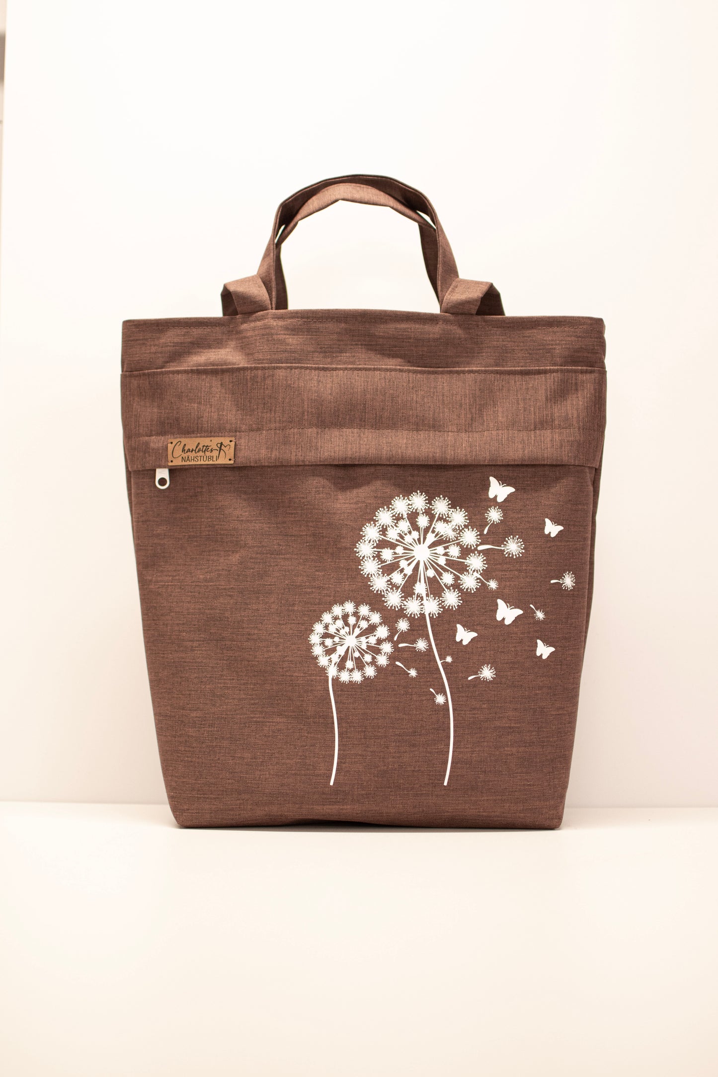 3in1-Tasche mit Taschenstoff | rostbraun mit schwarzen Blätter