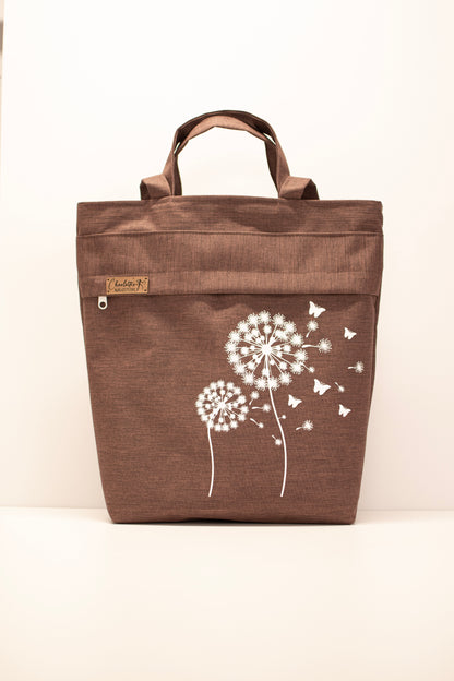 3in1-Tasche mit Taschenstoff | rostbraun mit schwarzen Blätter