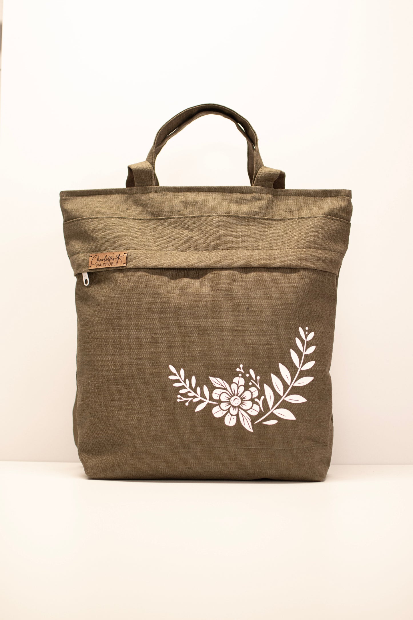 3in1-Tasche mit beschichteter Leine | olive mit Punkten in altrosa